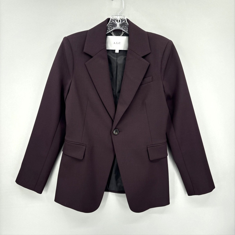 A.L.C. Blazer Womens 4 Purple Wool Blend One Button Lined Suit Jacket Tailored